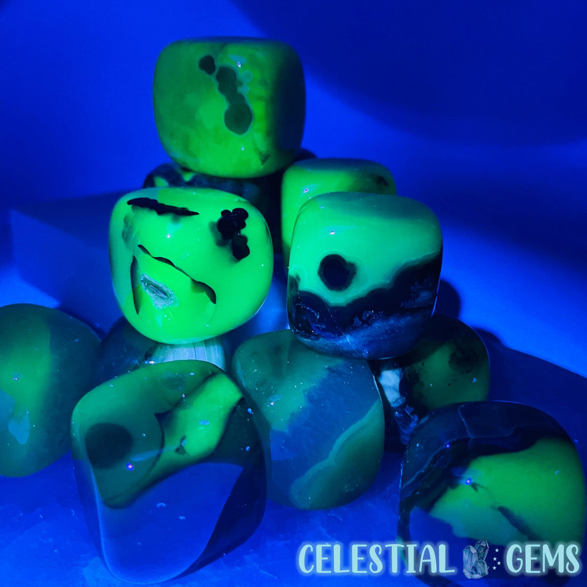 UV Volcanic Agate (Uranyl Chalcedony) Cube Tumble