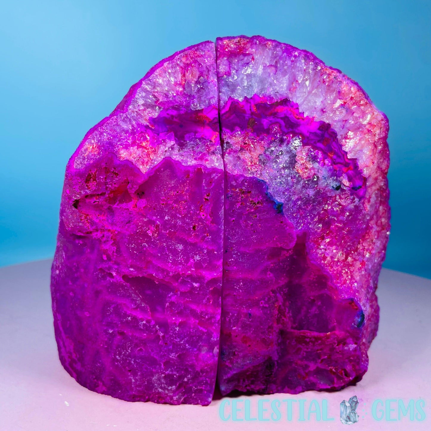 Pink Dyed Druzy Agate Large Pair of Bookends