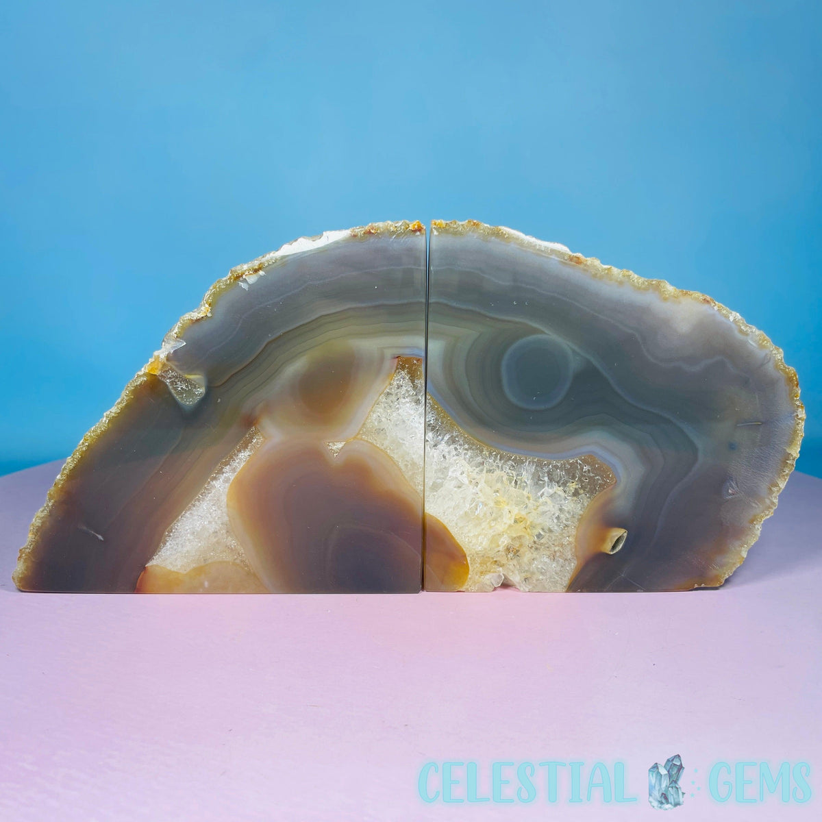 Natural Agate Large Pair of Bookends