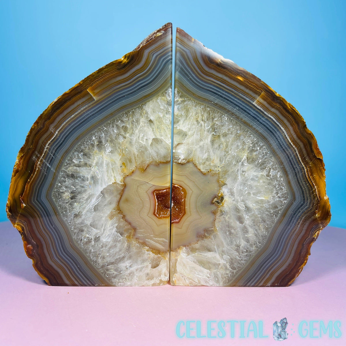 Natural Druzy Agate Large Pair of Bookends