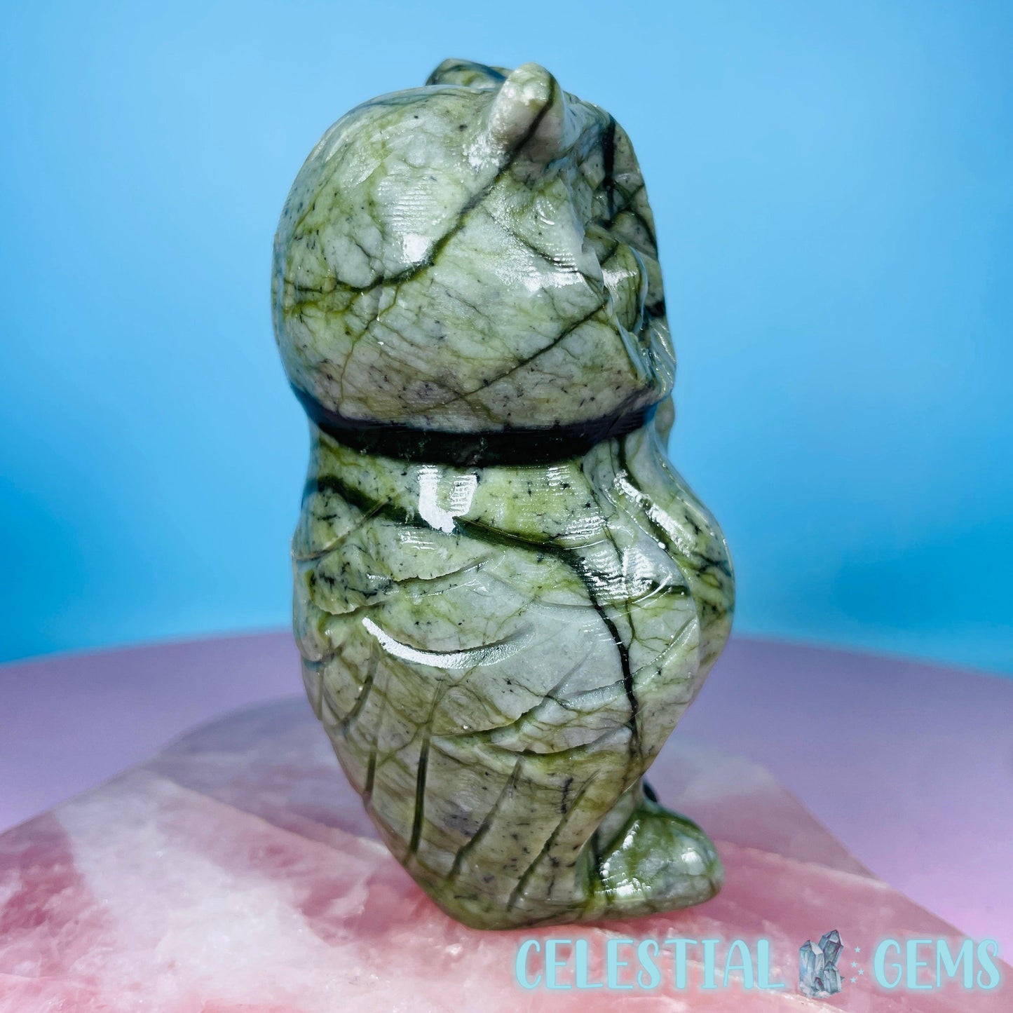 Green Jade Owl Bird Medium Carving