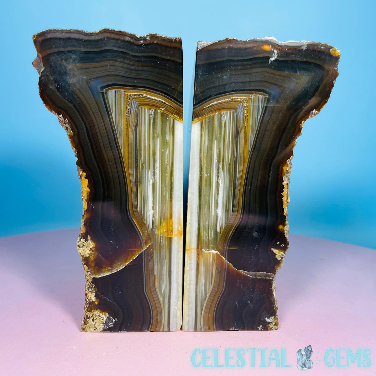 Black Agate Large Pair of Bookends