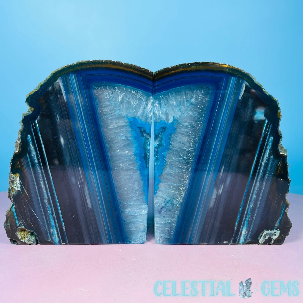 Teal Dyed Agate Large Pair of Bookends