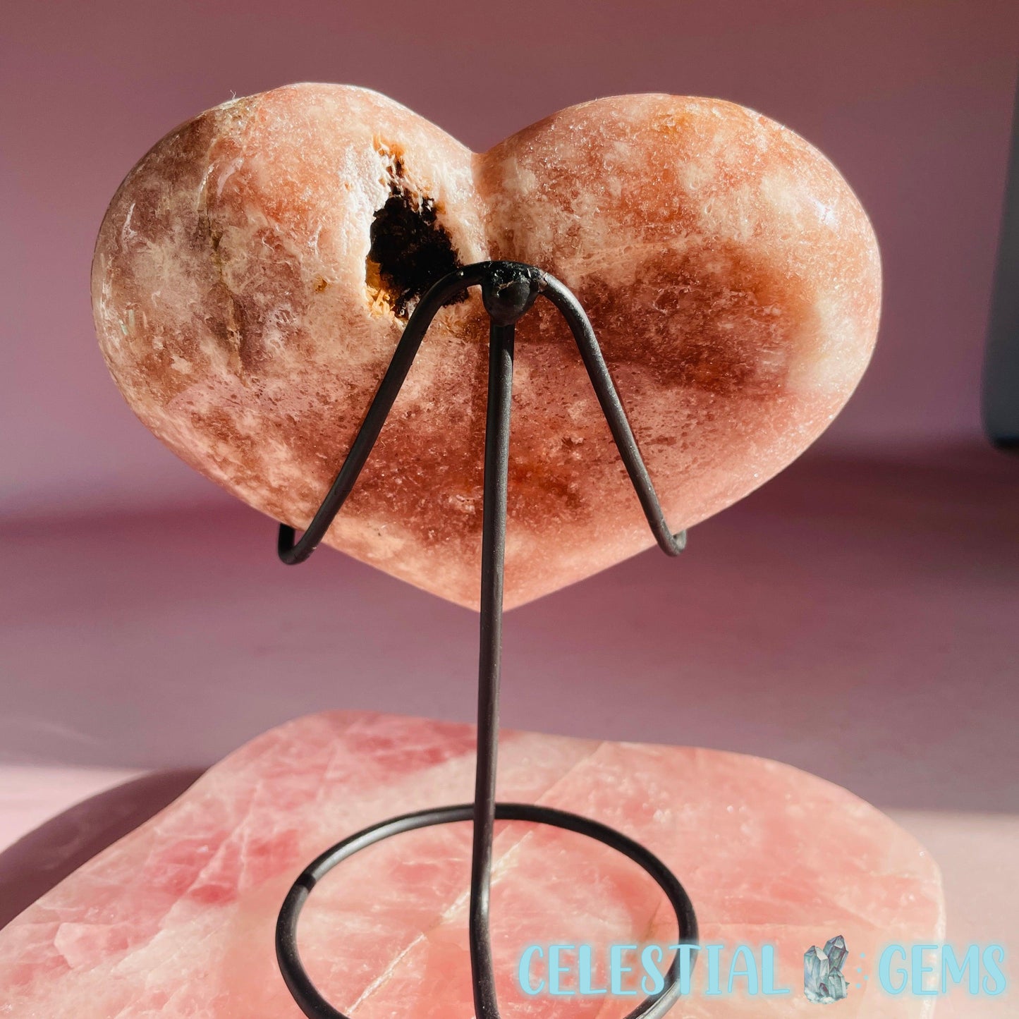 Druzy Pink Amethyst Heart Medium Carving on Stand F
