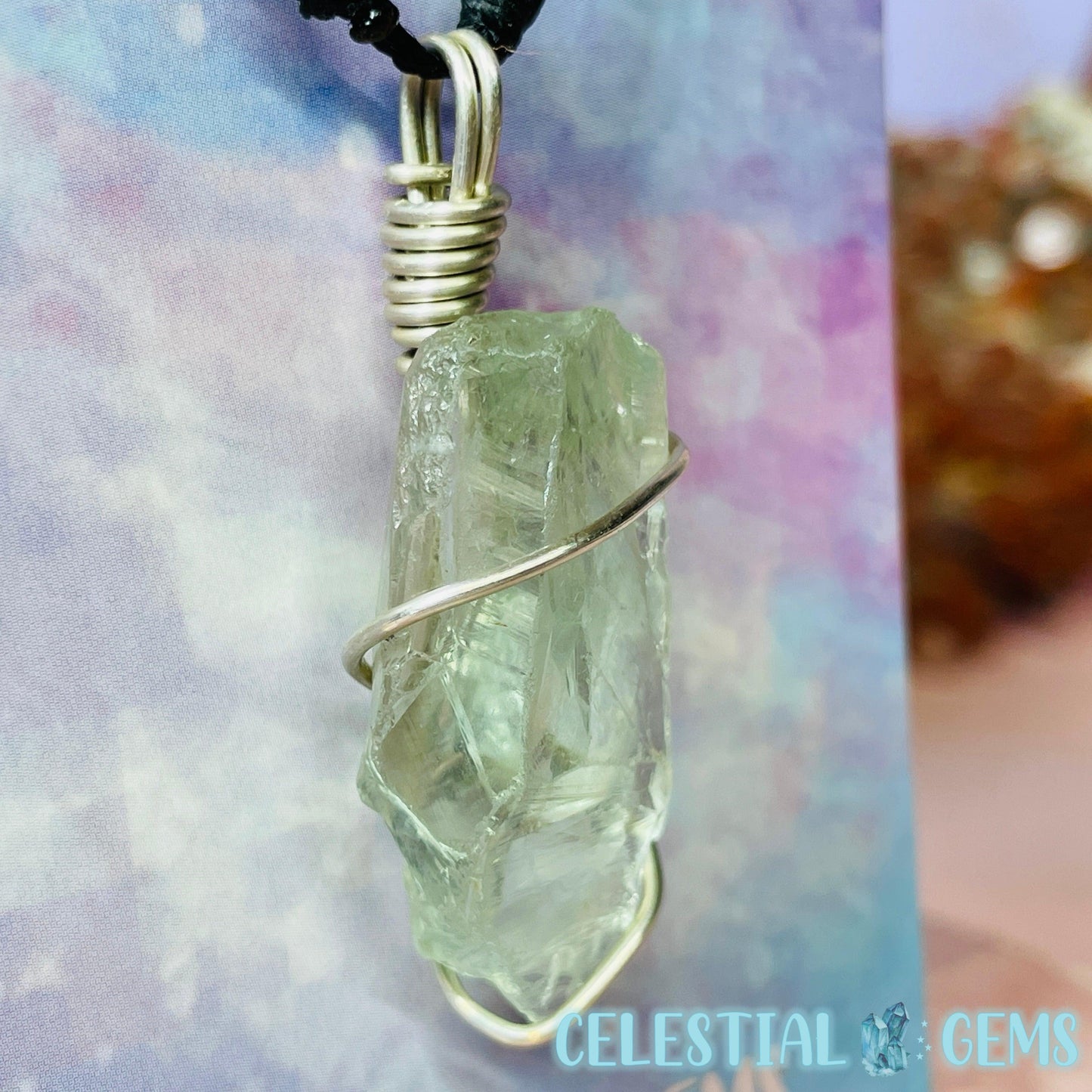 Prasiolite (Green Amethyst) Wire-Wrapped 925 Silver Necklace (Handmade)
