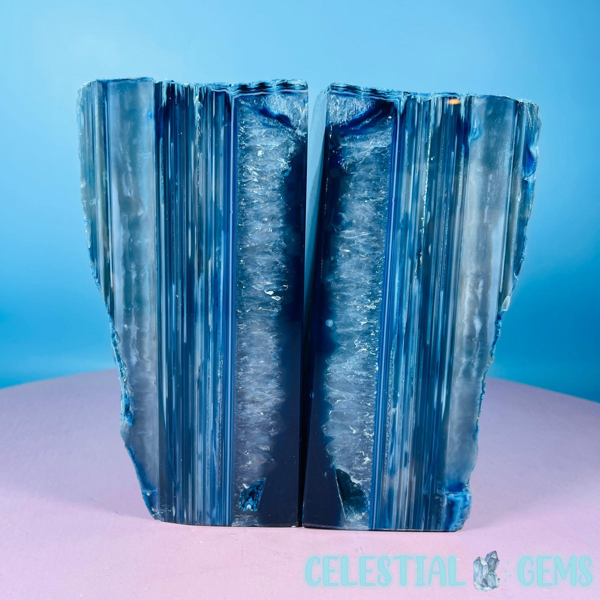 Blue Dyed Agate Large Pair of Bookends