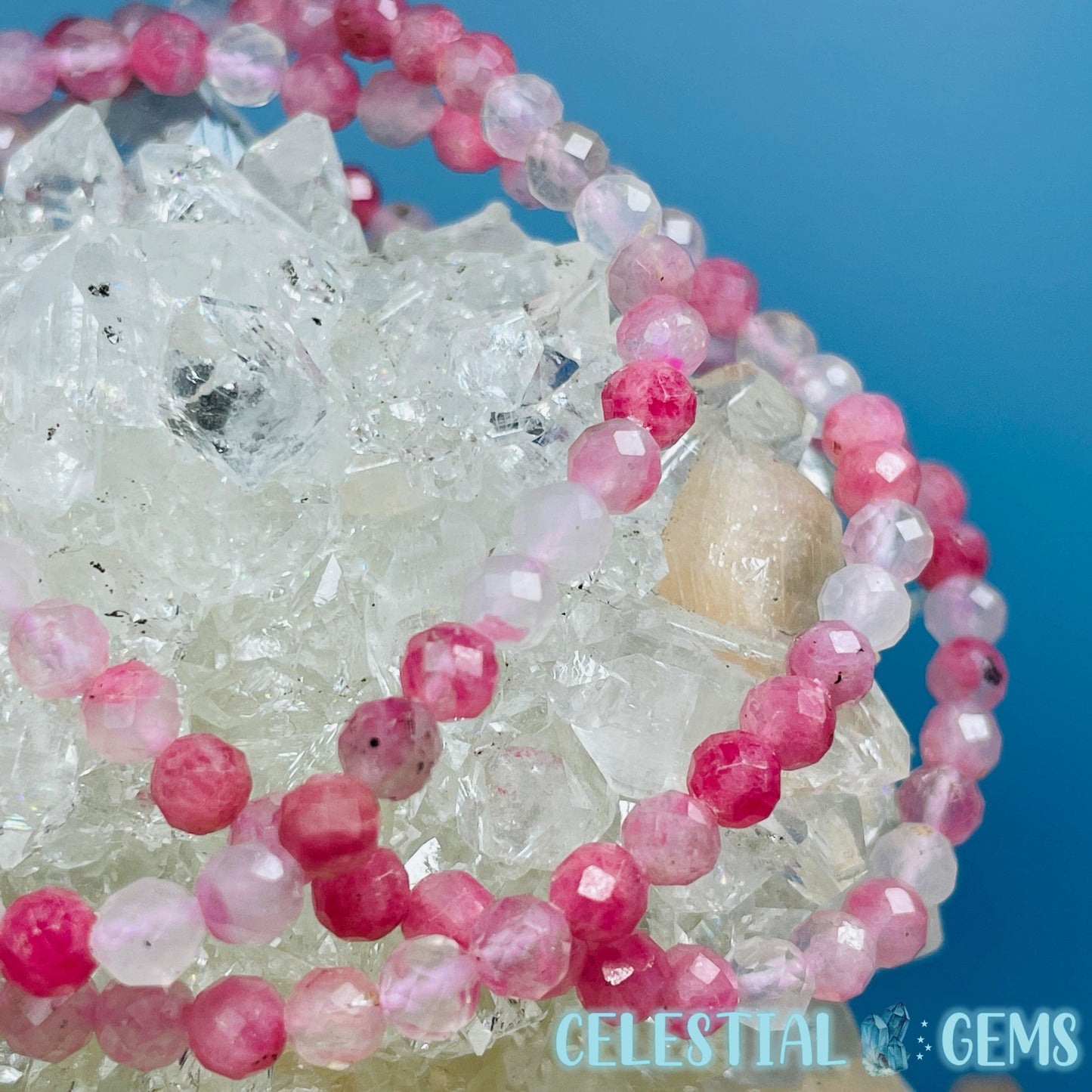 Rhodonite + Quartz Faceted 4mm Bracelet