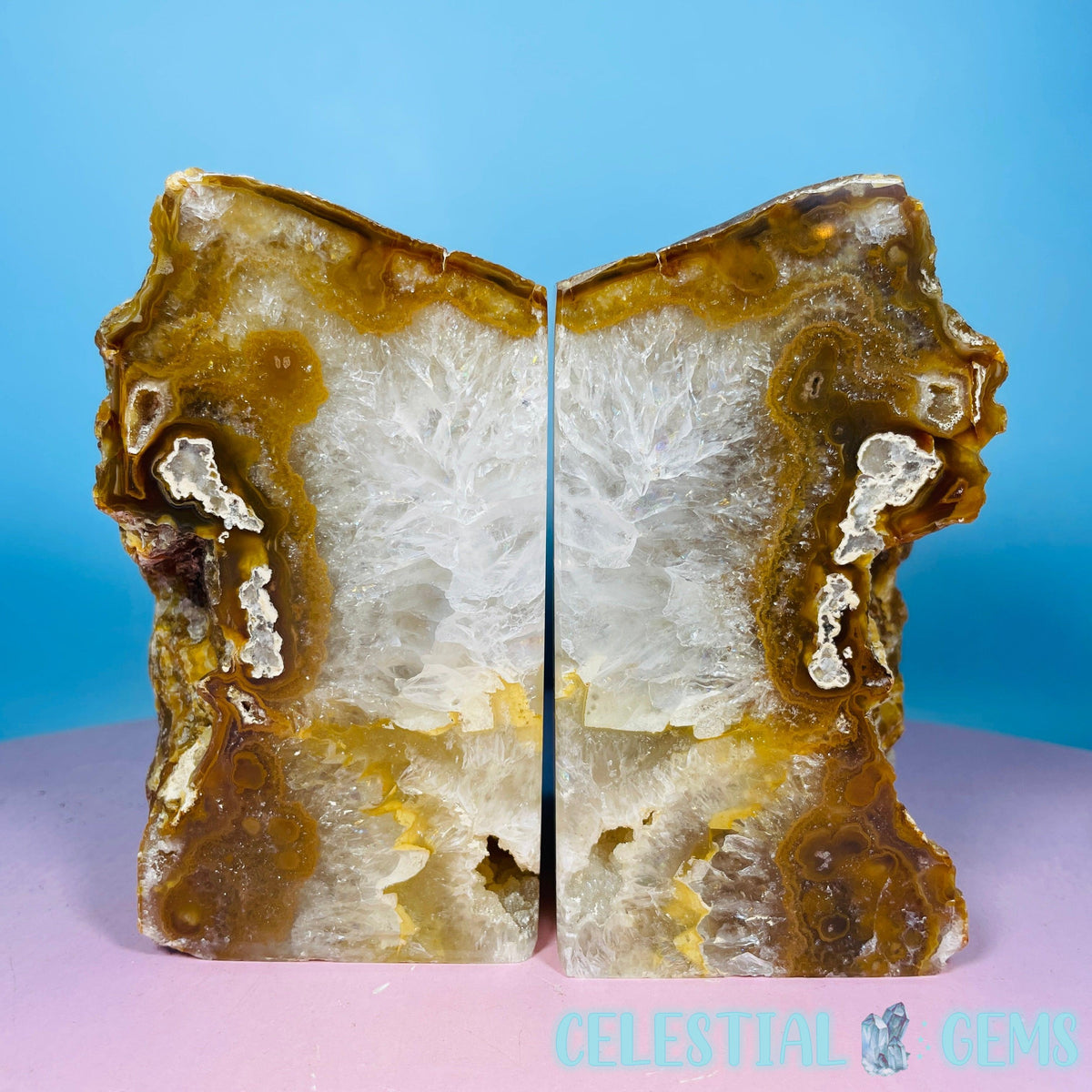 Natural Druzy Agate Large Pair of Bookends