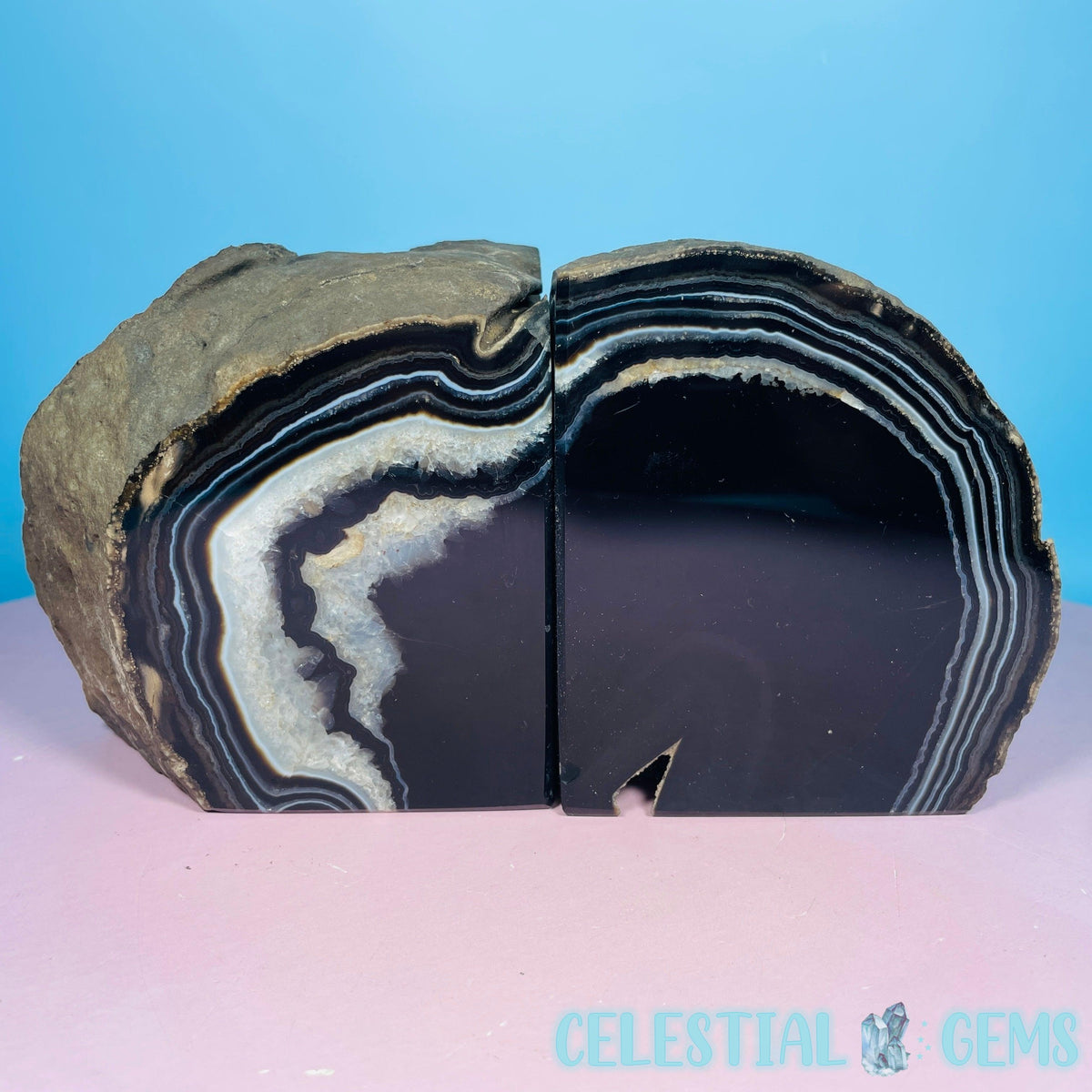 Black Druzy Agate Medium Pair of Bookends
