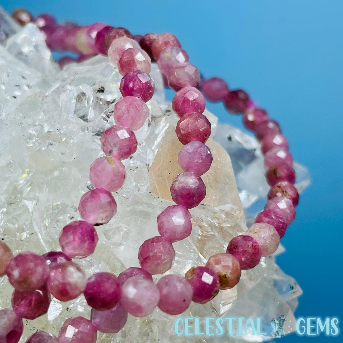Pink Rubellite Tourmaline Faceted 4mm Bracelet