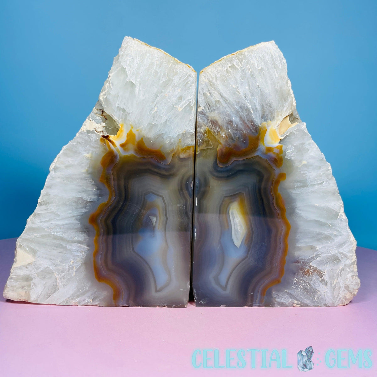 Natural Agate Large Pair of Bookends