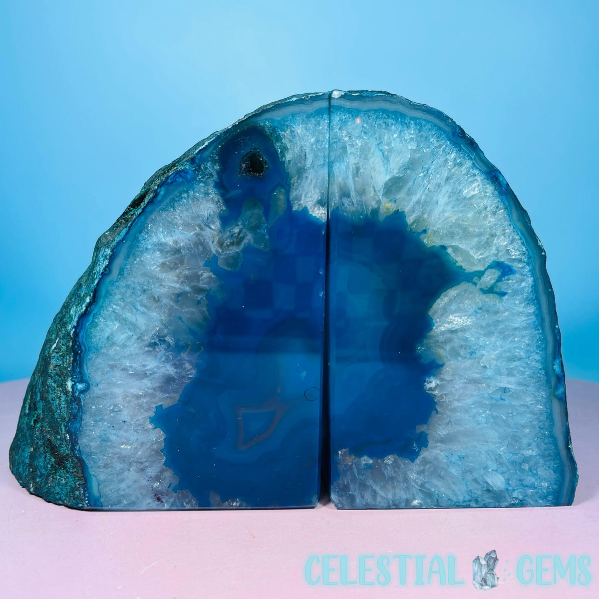 Teal Dyed Agate Medium Pair of Bookends