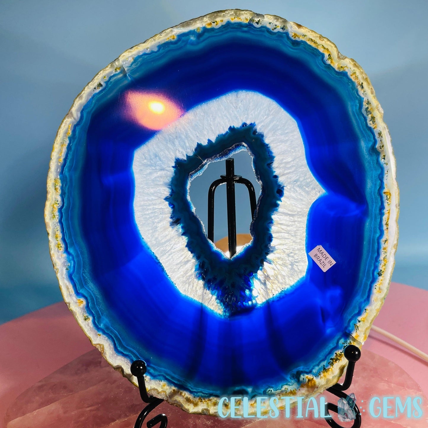 Druzy Blue Dyed Agate Large Polished Slice