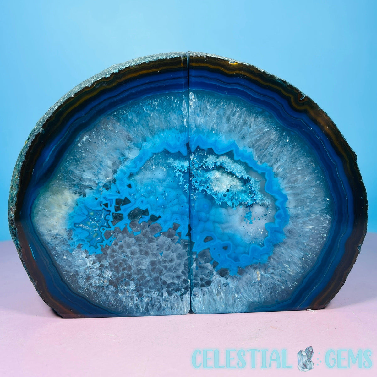 Teal Dyed Agate Large Pair of Bookends