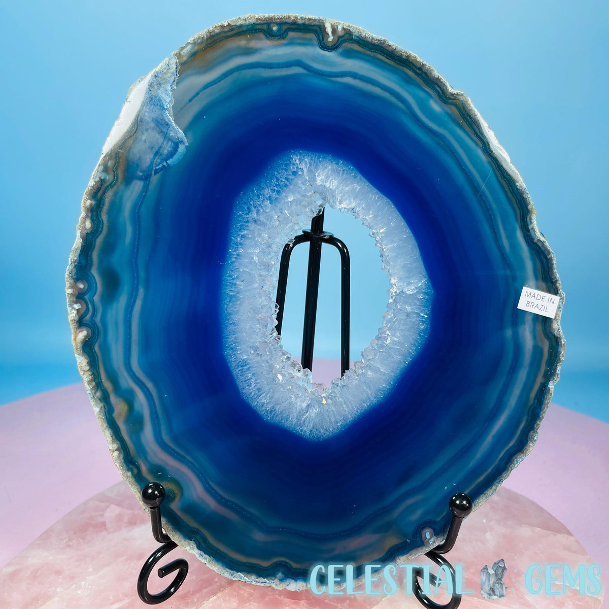 Druzy Blue Dyed Agate Large Polished Slice