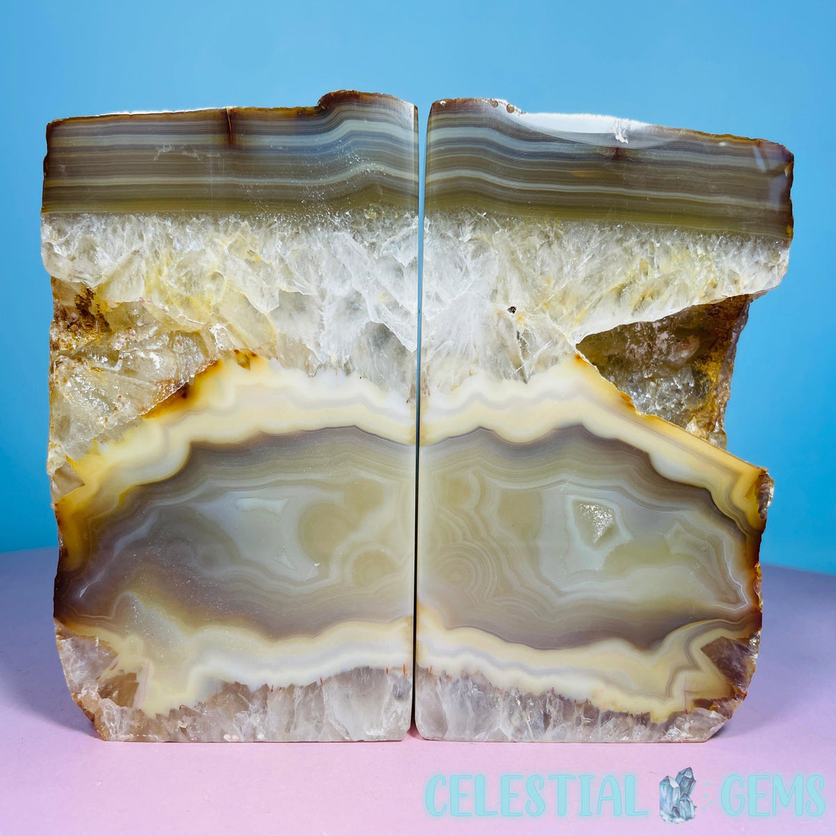 Natural Agate Medium Pair of Bookends