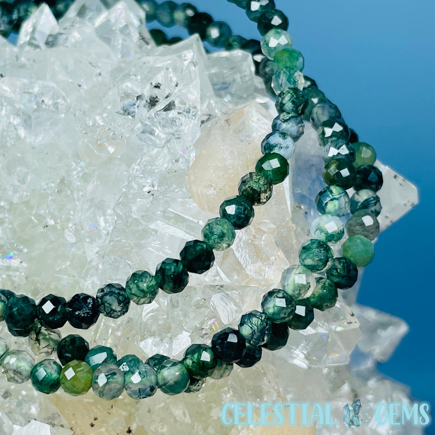 Moss Agate Faceted 4mm Bracelet