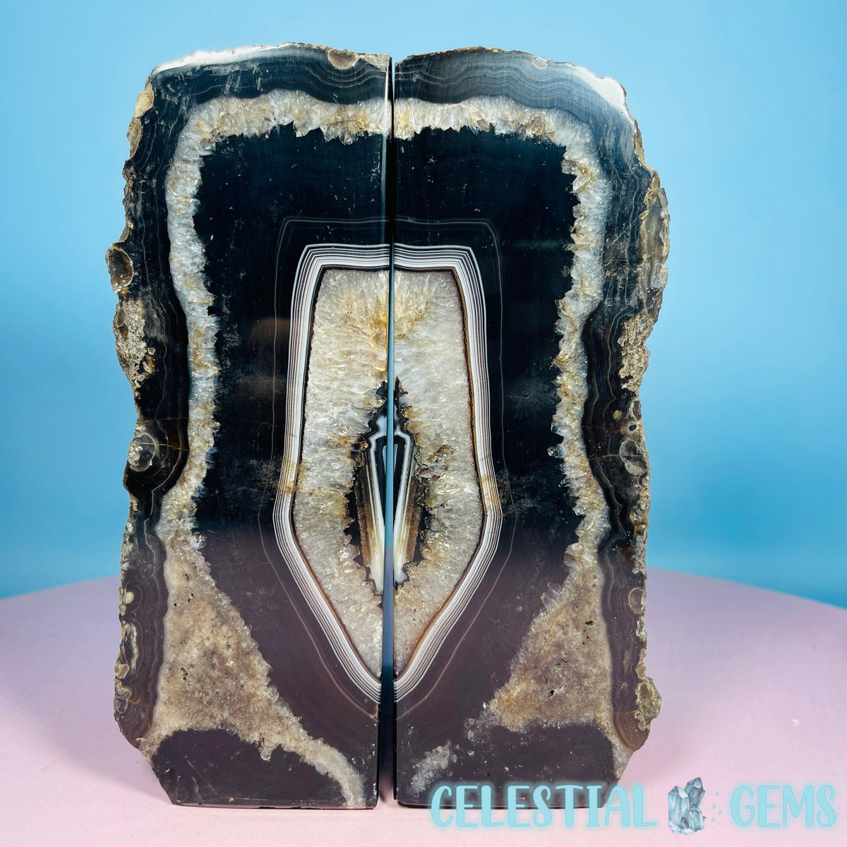 Black Agate Large Pair of Bookends