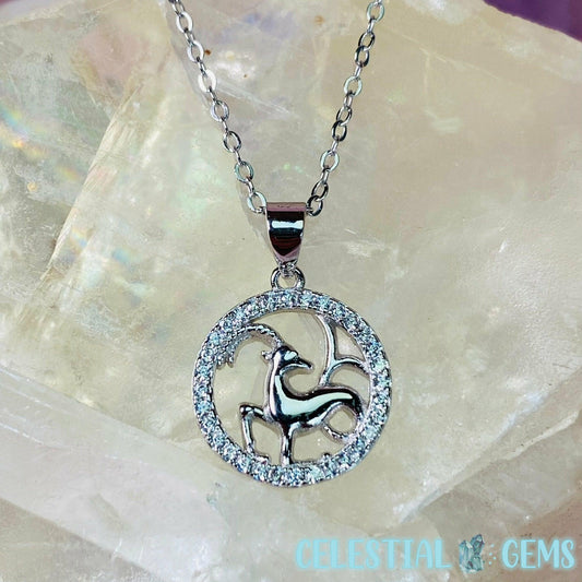 Capricorn Zodiac 925 Silver + CZ Necklace