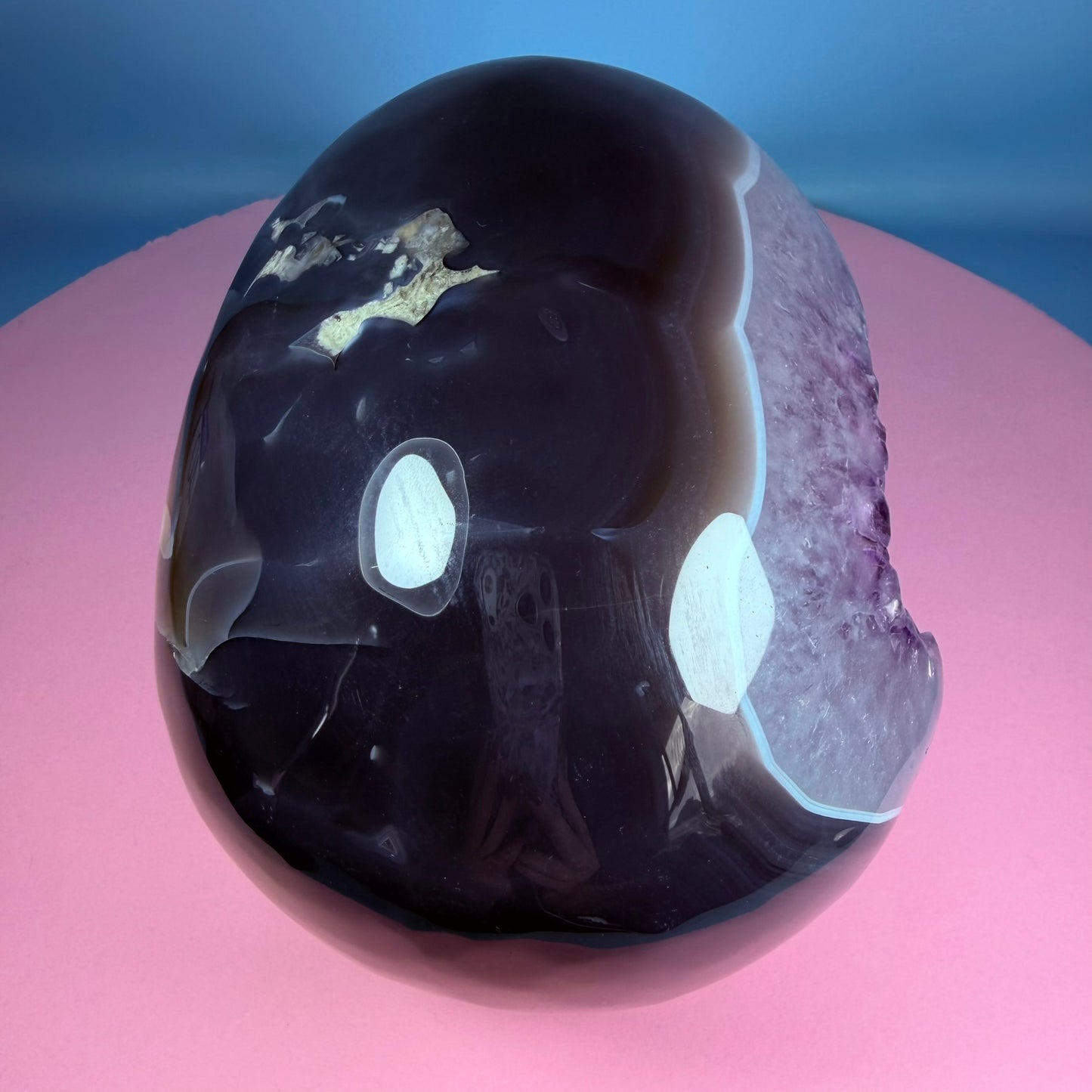 High Grade Amethyst + Agate Geode Skull Extra Large Carving (Video)