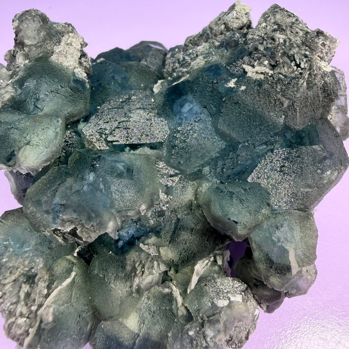 Octahedral Blue-Green Fluorite + Black Chalcedony Cluster Specimen, Fujian, China