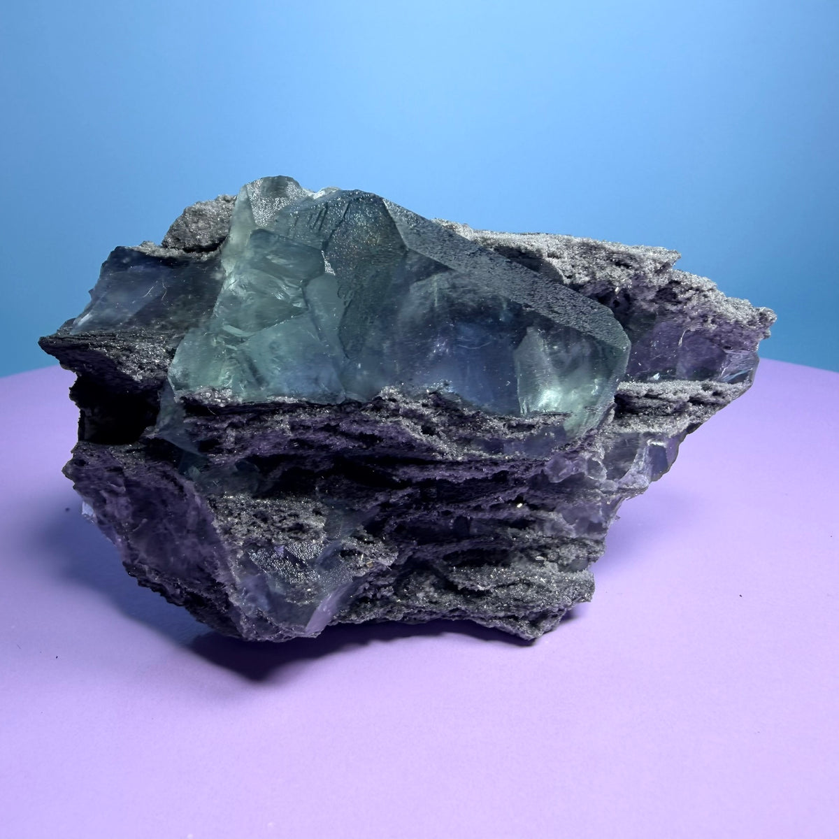 Octahedral Blue-Green Fluorite + Black Chalcedony Cluster Specimen, Fujian, China