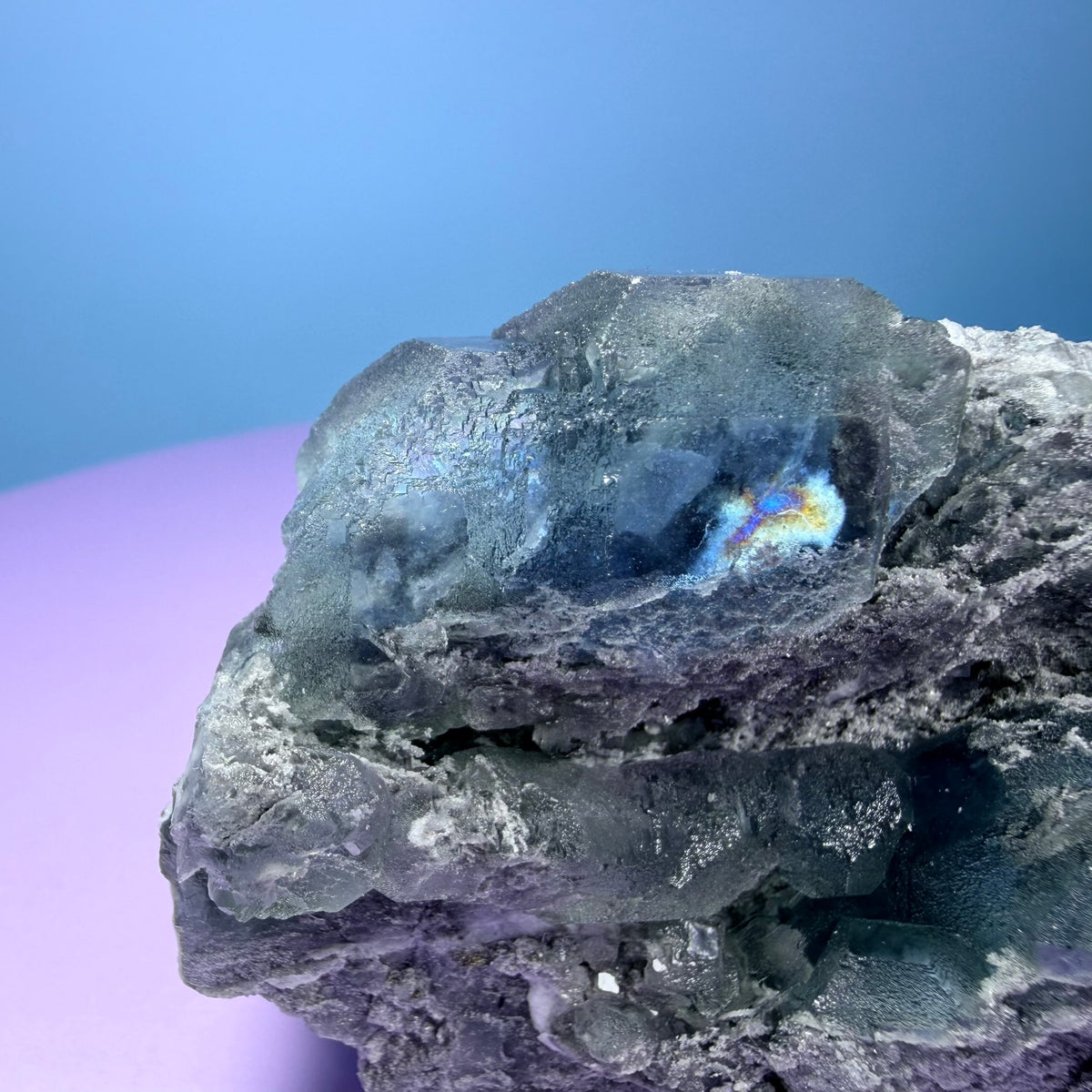 Octahedral Blue-Green Fluorite + Black Chalcedony Cluster Specimen, Fujian, China