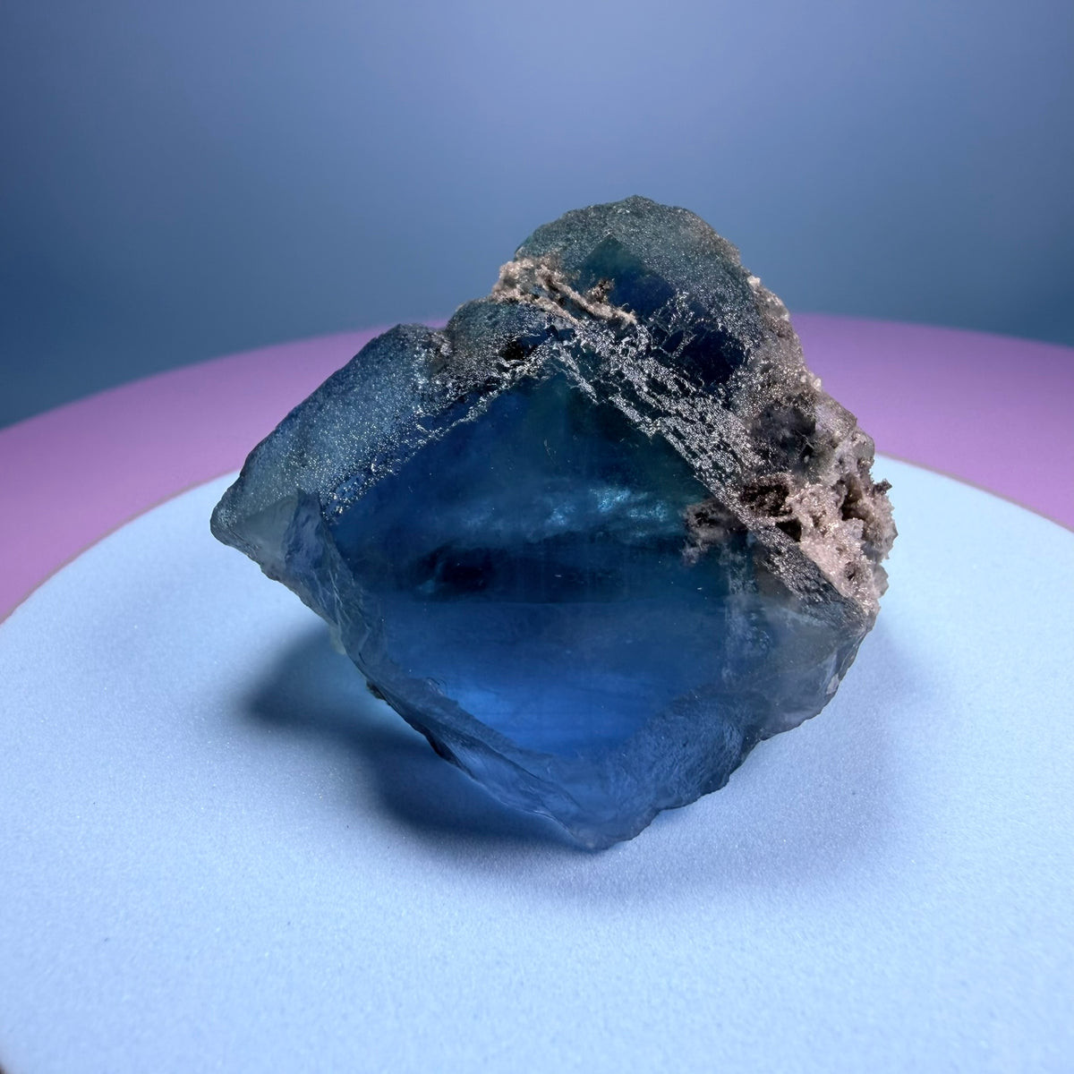 Octahedral Blue-Green Fluorite + Black Chalcedony Crystal Specimen, Fujian, China