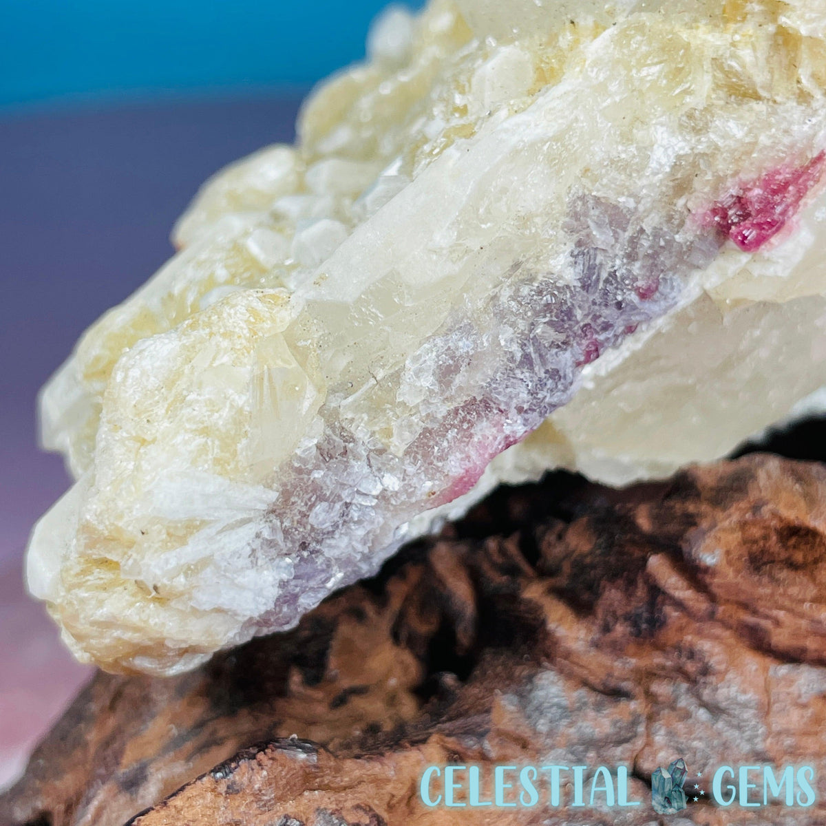 Pink Tourmaline in Quartz with Albite, Lepidolite + Muscovite Rosettes Small Raw Cluster Specimen