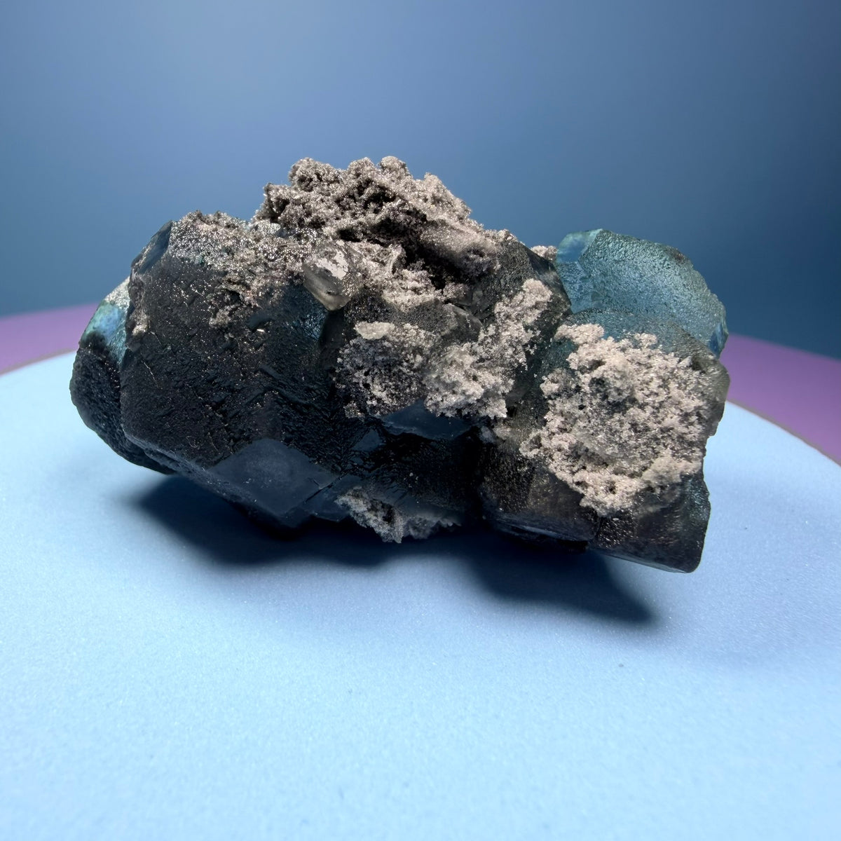 Octahedral Blue-Green Fluorite + Black Chalcedony Cluster Specimen, Fujian, China