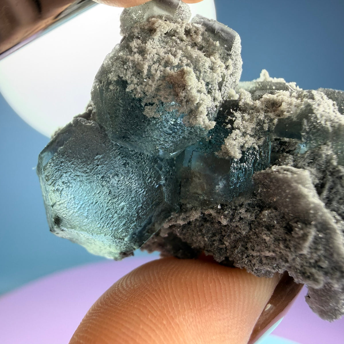 Octahedral Blue-Green Fluorite + Black Chalcedony Cluster Specimen, Fujian, China