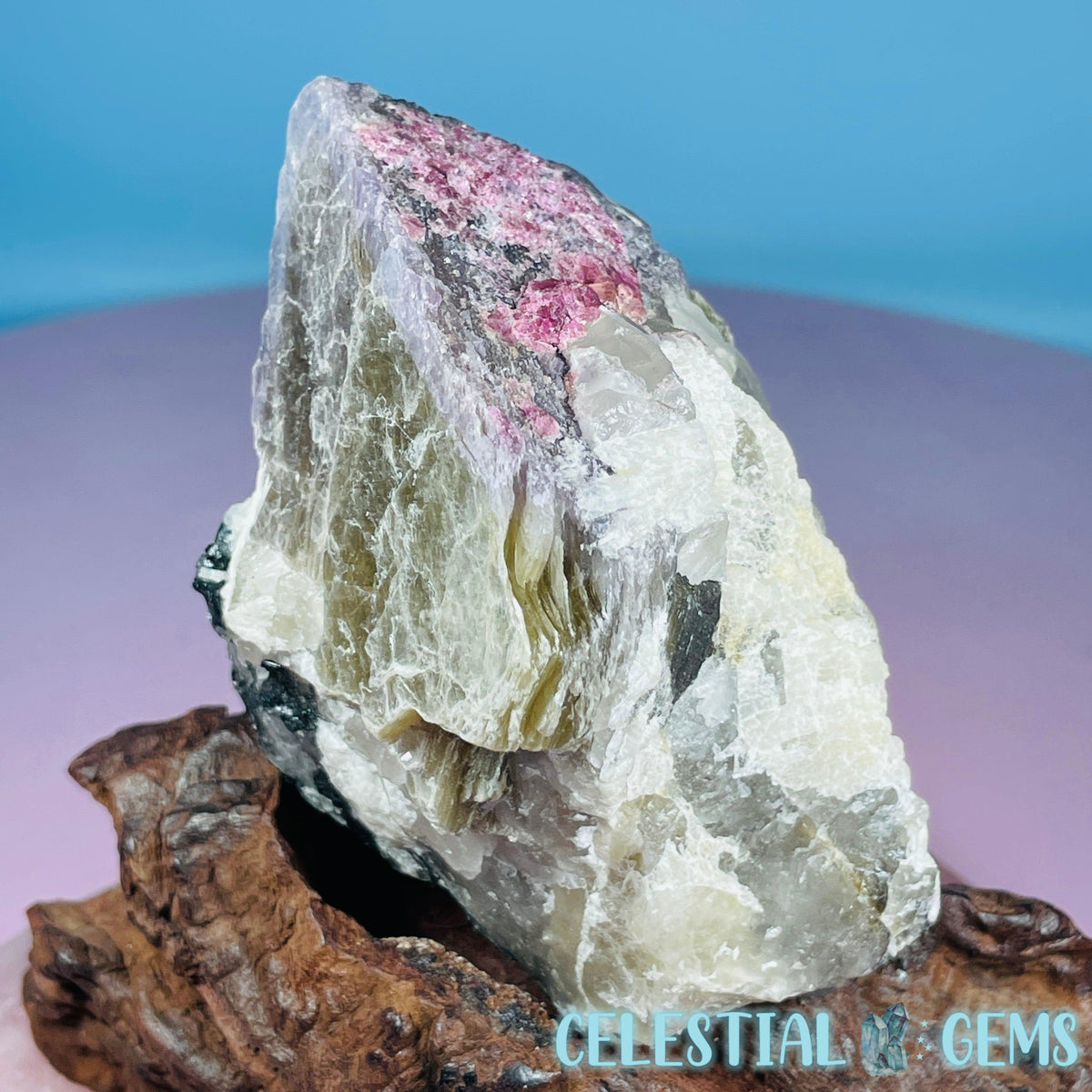 Pink + Black Tourmaline in Smoky Quartz with Lepidolite + Muscovite Raw Medium Chunk Specimen
