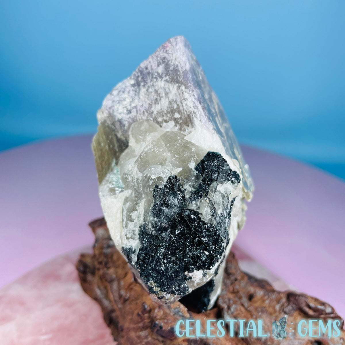 Pink + Black Tourmaline in Smoky Quartz with Lepidolite + Muscovite Raw Medium Chunk Specimen