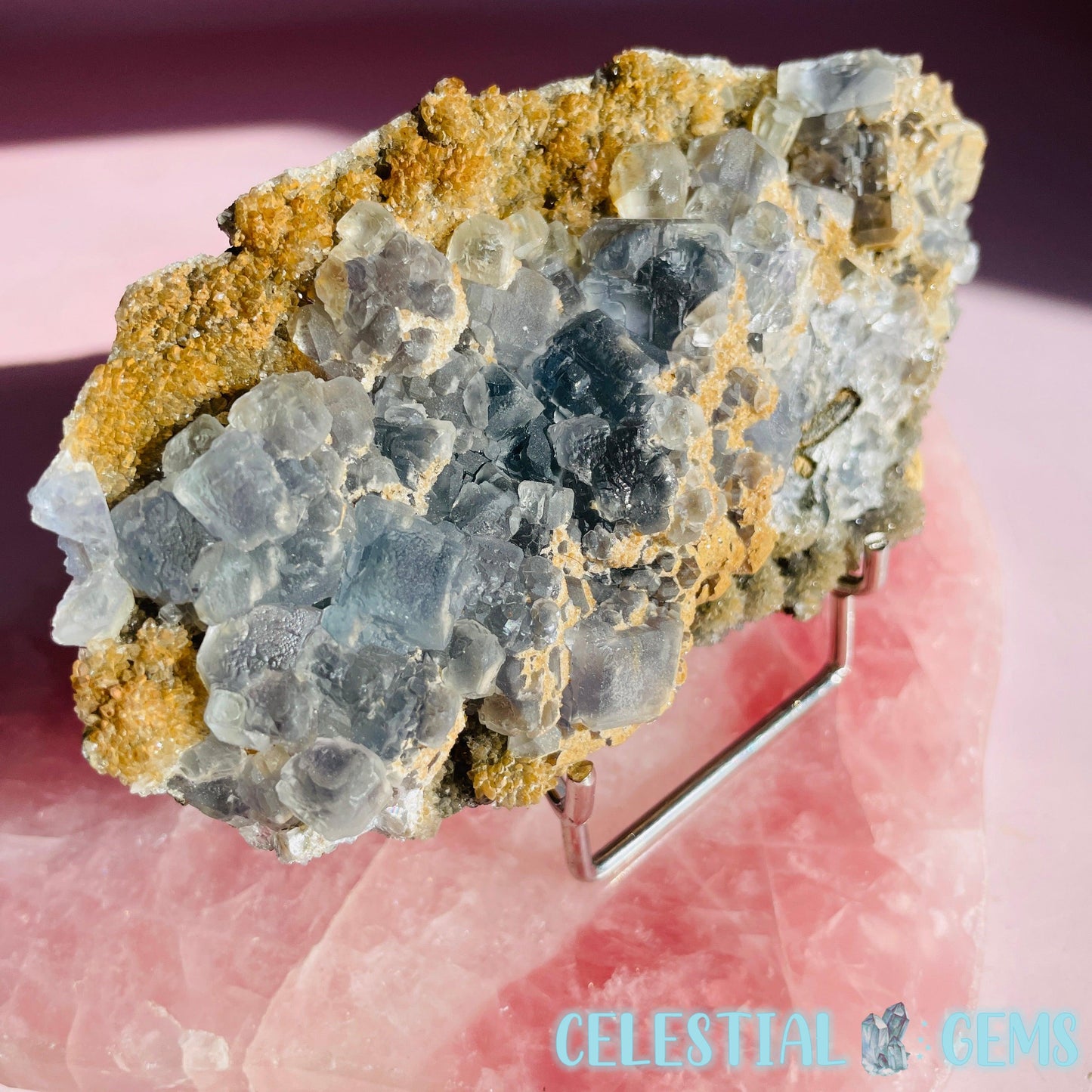 Blue Cubic Fluorite + Calcite Cluster Specimen