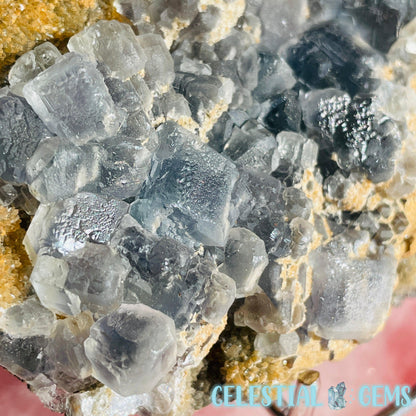 Blue Cubic Fluorite + Calcite Cluster Specimen