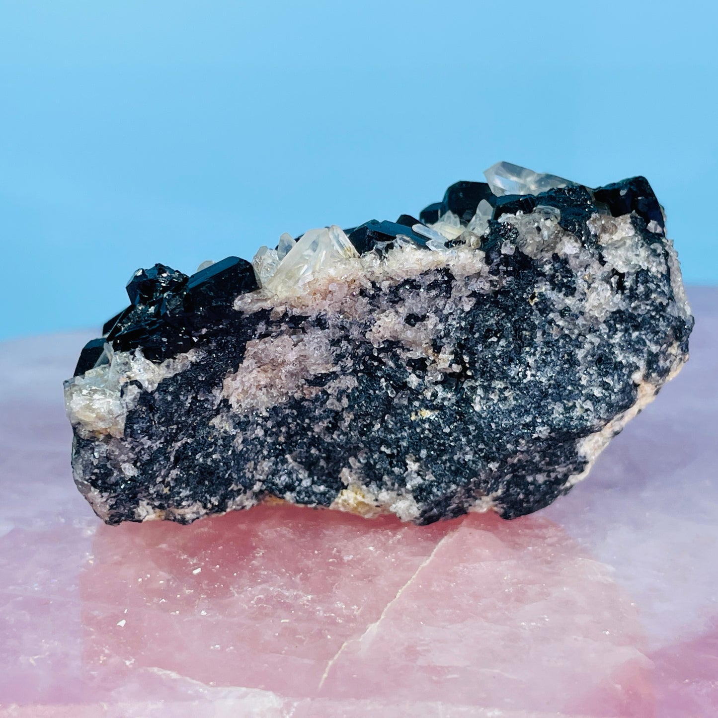 Namibian Black Tourmaline + Quartz Small Cluster Specimen
