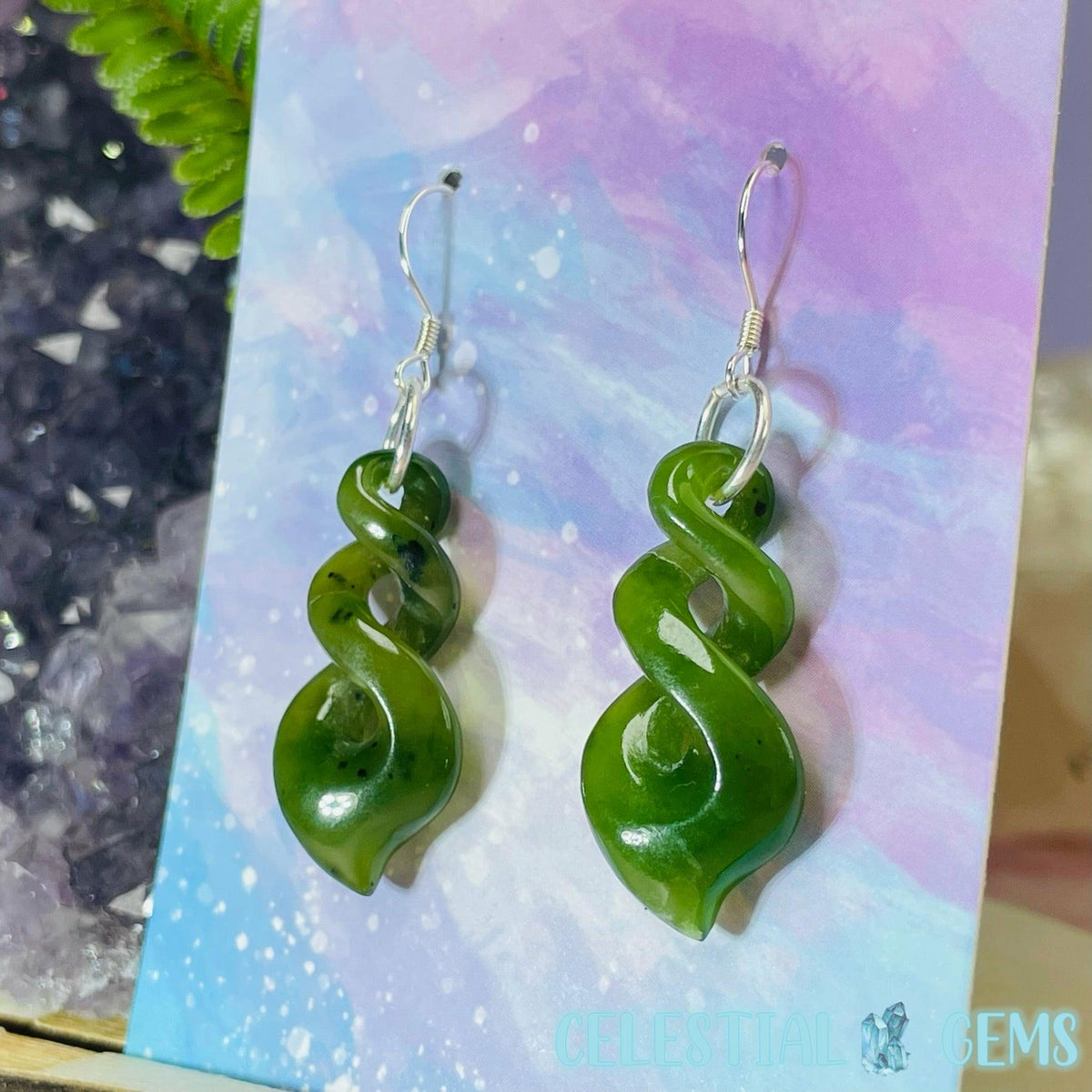 Canadian Jade (Nephrite) Pikorua (Large Triple Twist) 925 Silver Earrings