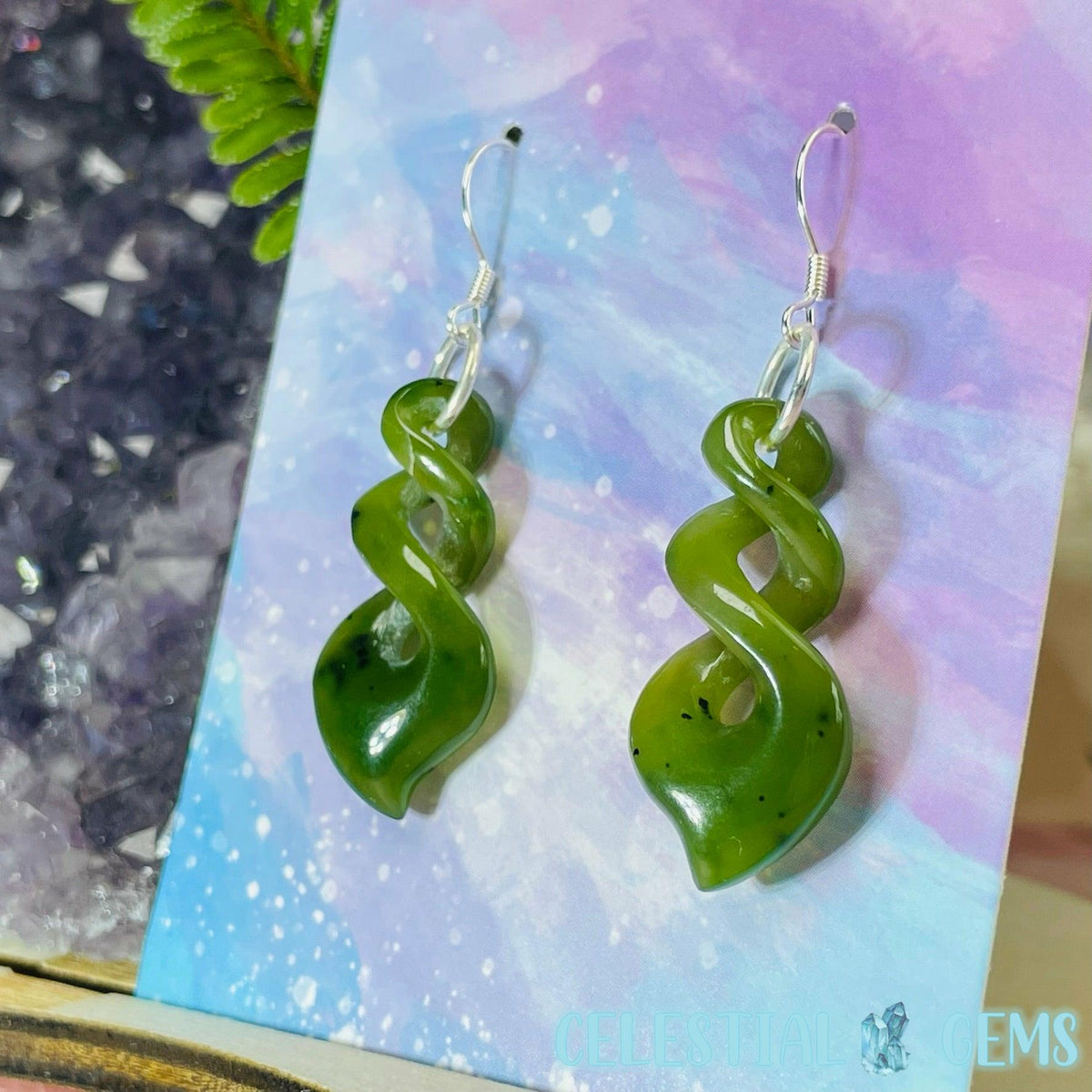 Canadian Jade (Nephrite) Pikorua (Large Triple Twist) 925 Silver Earrings