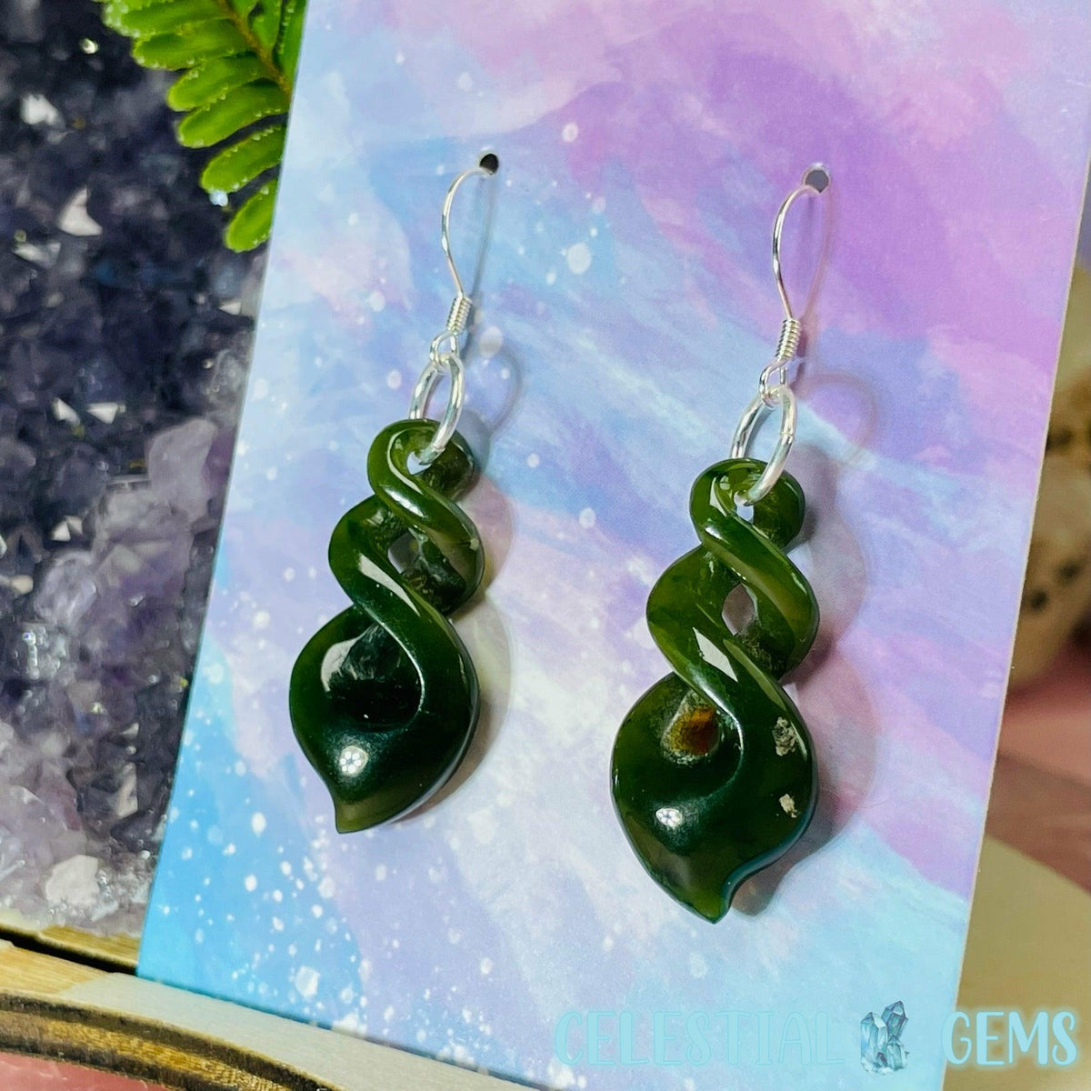Canadian Jade (Nephrite) Pikorua (Large Triple Twist) 925 Silver Earrings
