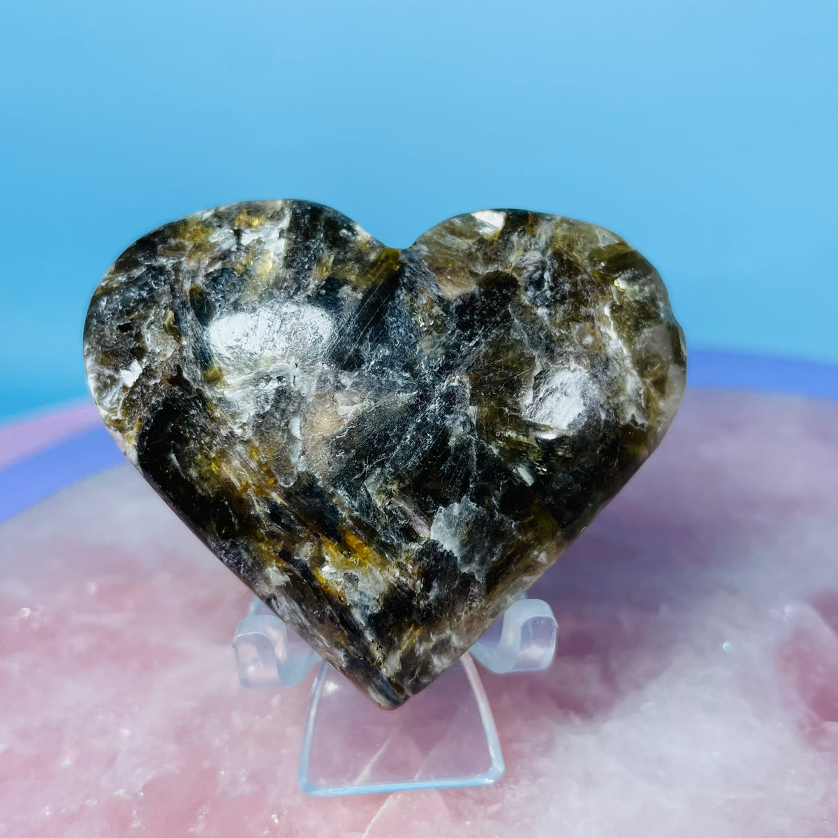 Green Tourmaline + Mica Heart Medium Carving (Video)
