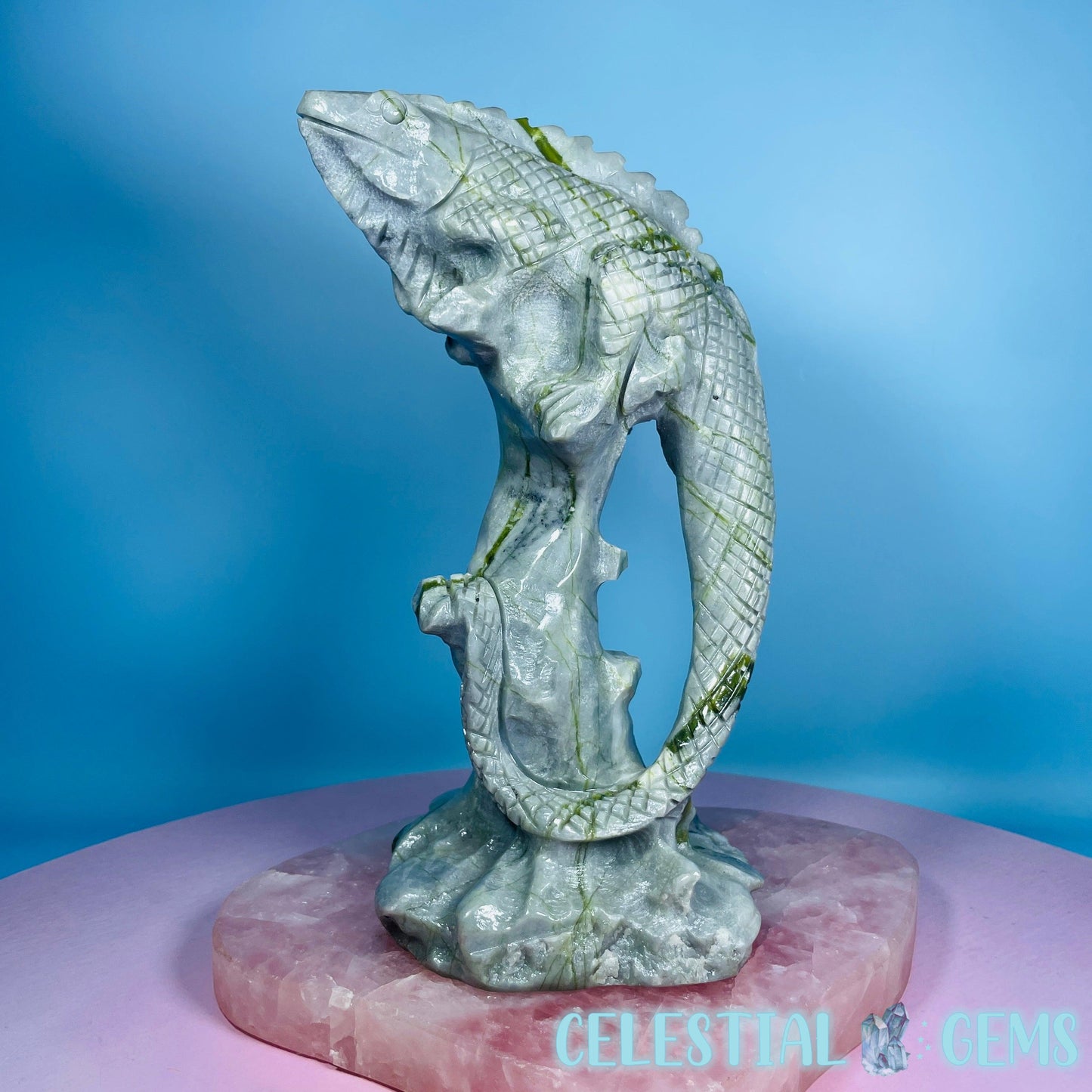 Green Vein Jade Iguana Lizard Large Carving