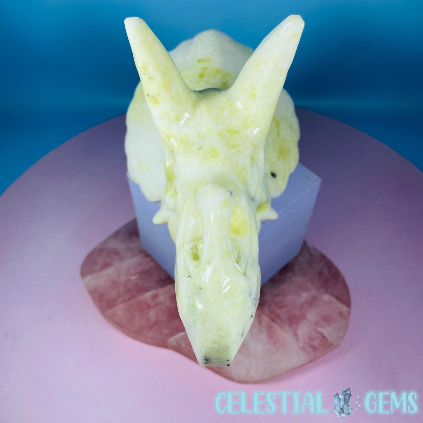 Lantian Lemon Jade Triceratops Dinosaur Skull Large Carving