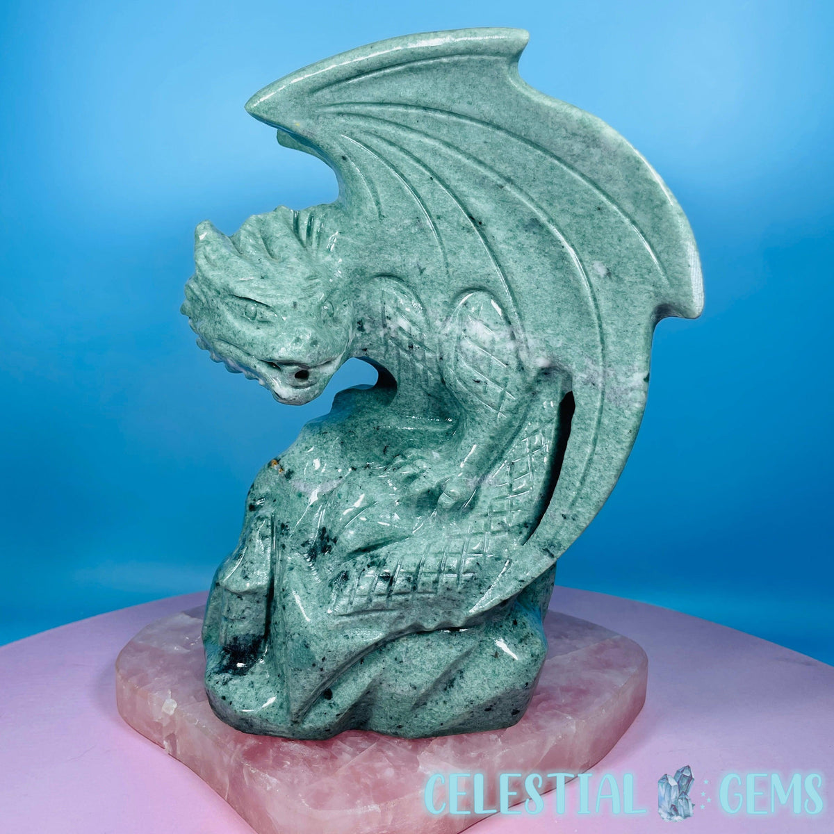 Green Jade Flying Dragon Large Carving