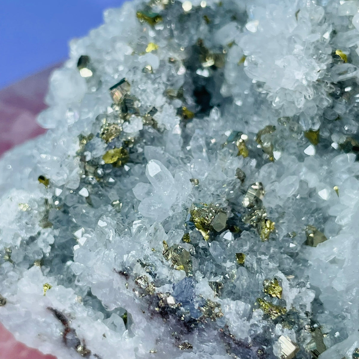 Chrysanthemum Quartz + Pyrite + Wolframite Medium Cluster Specimen