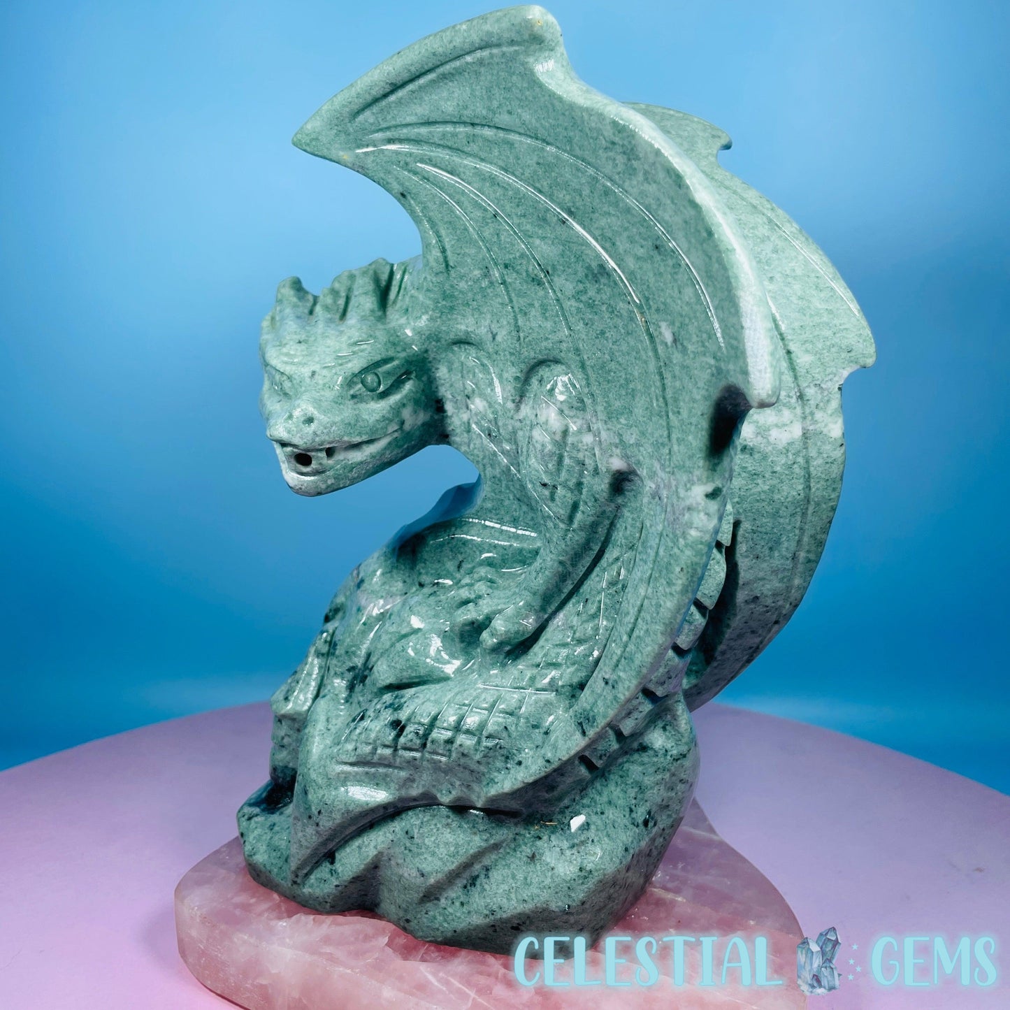 Green Jade Flying Dragon Large Carving