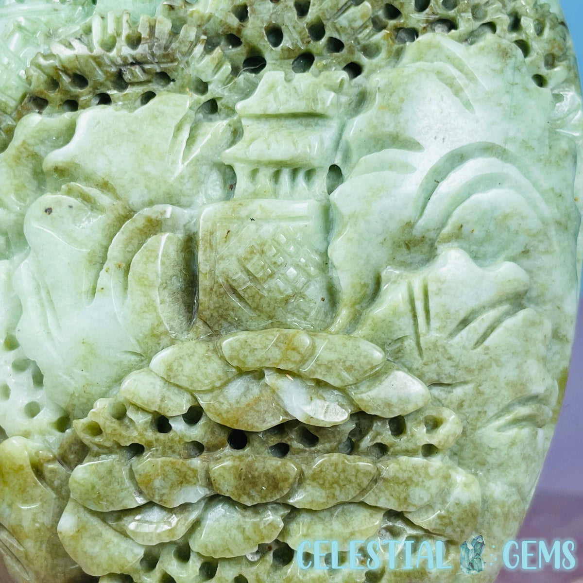 Rare Chinese Jadeite Scenic Landscape Medium Carving