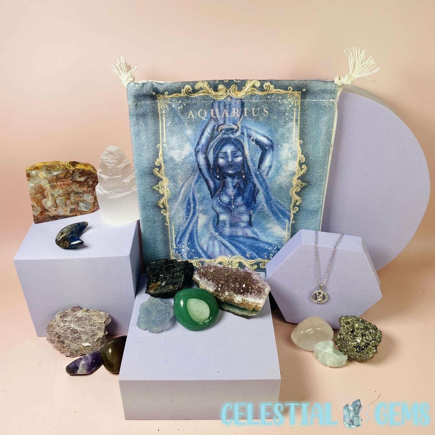 Aquarius Zodiac Deluxe Crystal Saver Set (Includes 925 Silver Necklace!)