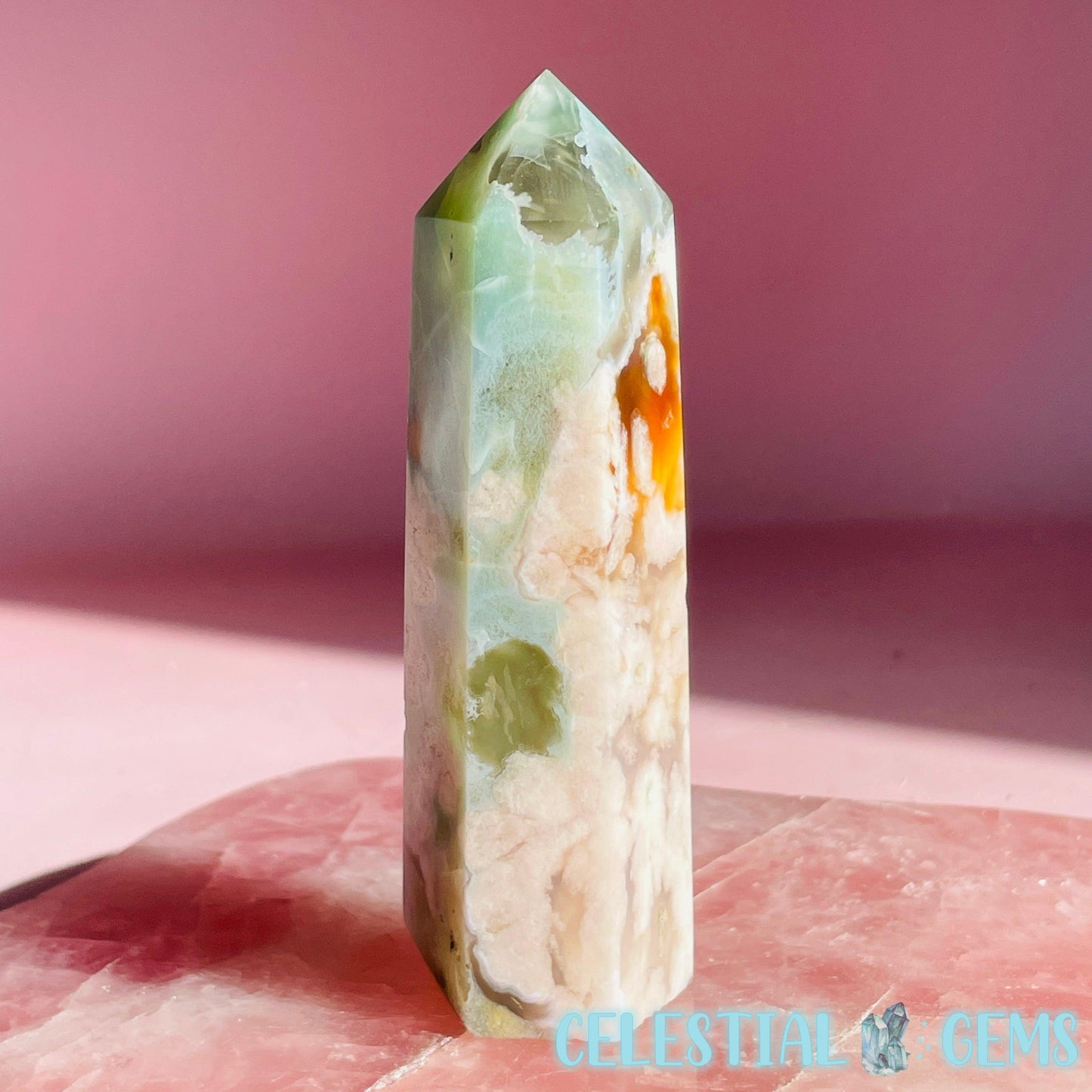Green Flower Agate Small Tower