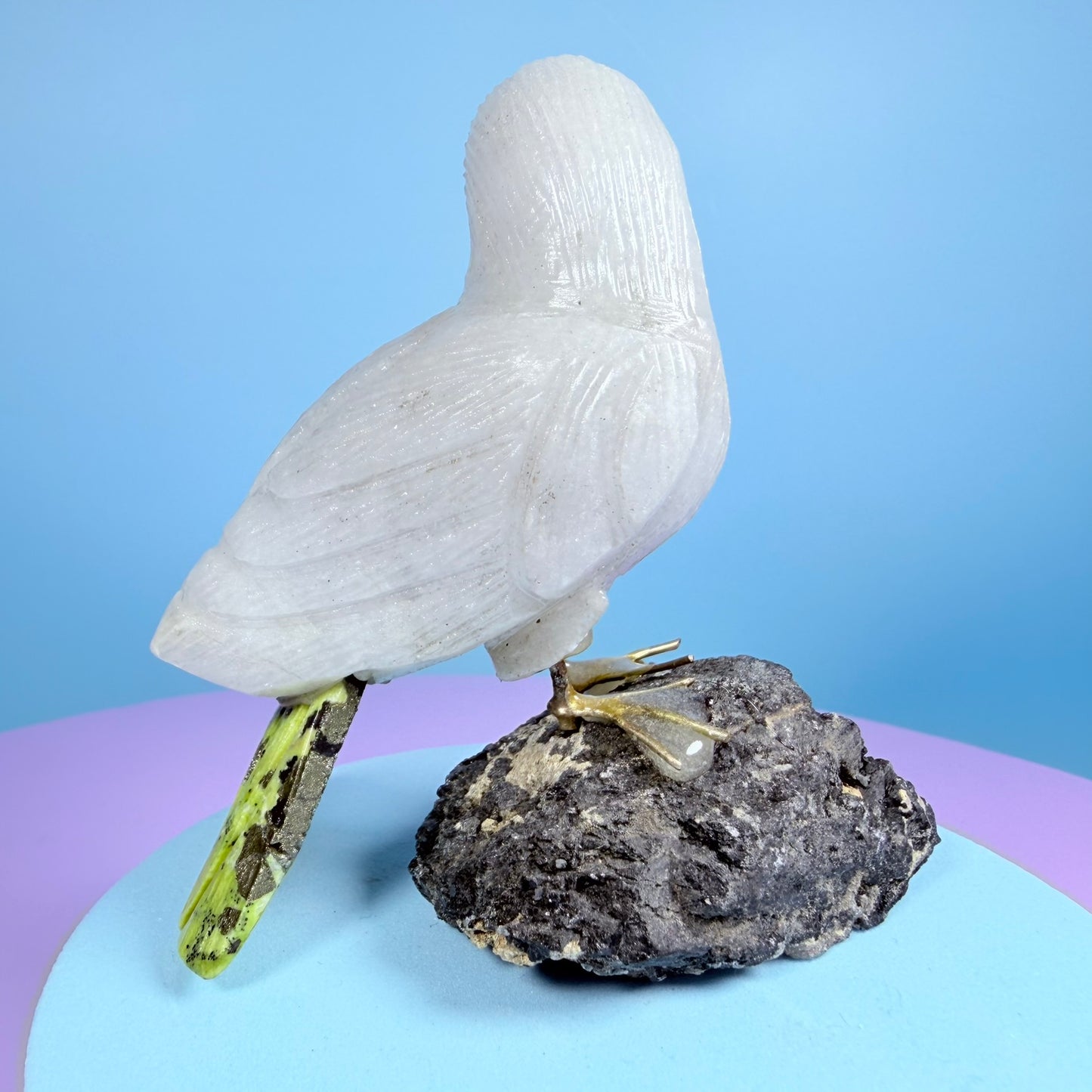 Crystal Fantail Bird Carving (Hand-Carved)
