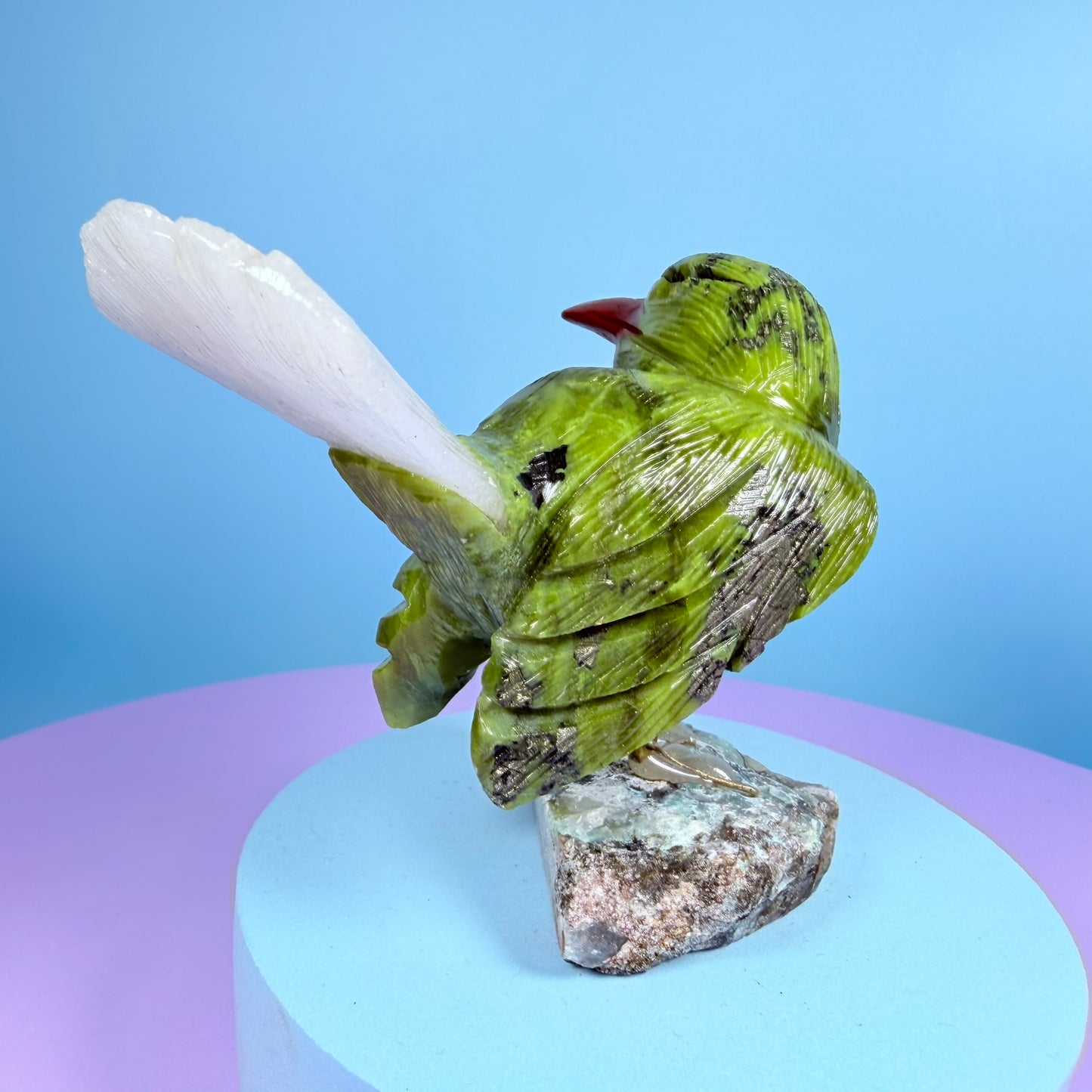 Crystal Fantail Bird Carving (Hand-Carved)